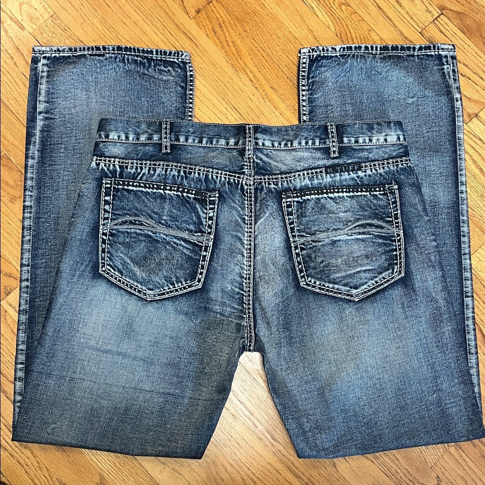 -B. Tuff Steel Western Cowboy Jean Bootcut Whipstitch Whiskered Men's W/42 L/36